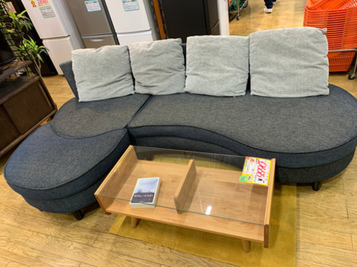 ⭐️5/6 値下げ⭐️大川家具購入 3人掛けカウチソファ デニム調