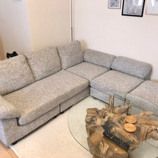 レイアウト自在！3人掛けカウチソファー【グレー】