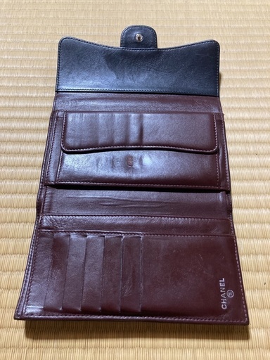 ・CHANEL シャネル　マトラッセ/ラムスキン/三つ折長財布/ブラック×シルバー金具
