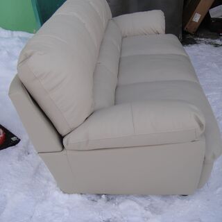 フェイクレザー張り3人掛けソファ アイボリー 合成皮革 ハイバック