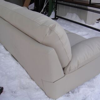 フェイクレザー張り3人掛けソファ アイボリー 合成皮革 ハイバック