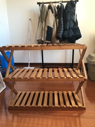 3段折りたたみ木製ラック　キャンプ
