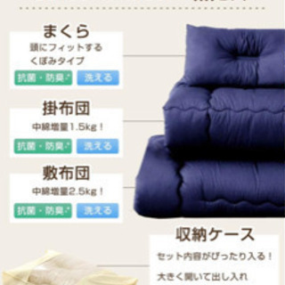 【中古品】布団4点セット　ネイビー&ブラウン