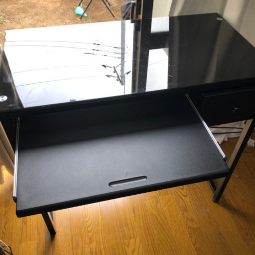 pcデスク 引出し　キーボード引き出し　ガラス天板　ブラック