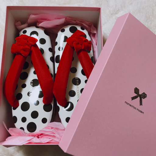 豆千代モダン ドット 草履 リボン 鼻緒 赤 お好みすげ 和風館 ふりふ