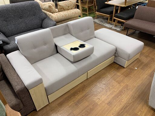 ソファーベッド　引き出し付き　ライトグレー×ナチュラル　売場展開中！！！
