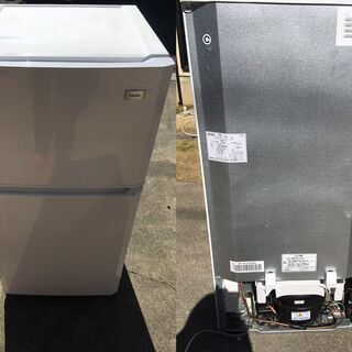 【引き取り確定済み】ハイアール　JR-N106K　冷蔵庫　5年使用　一人暮らしに　☆竜王駅から10㎞圏内配送　☆洗濯機（屋外使用）のおまけ付きの画像
