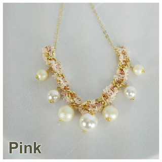 新品未使用　LIA ANELA　ツイードパールネックレス　ピンク