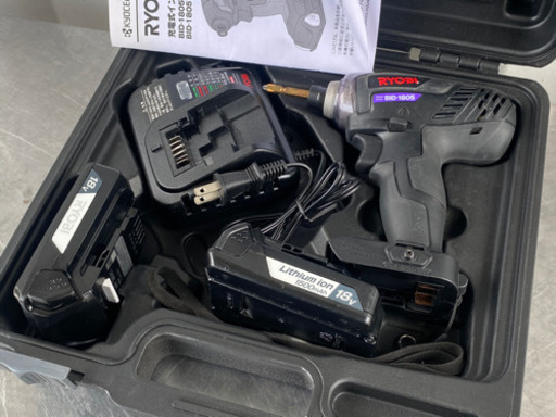 格安で！リョービ◇インパクトドライバ◇リチウムバッテリー2個◇BID-1805 ブラック