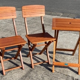 ◆美品◆ 木製　折りたたみガーデンテーブル　チェア　セット　