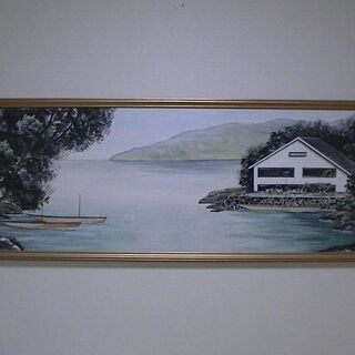 大型絵画　270cm×70cm ◆水彩画/風景画/壁掛/ 　はまだ萬◆本物保証　　額縁セット★ 最終大幅値下げ！！
