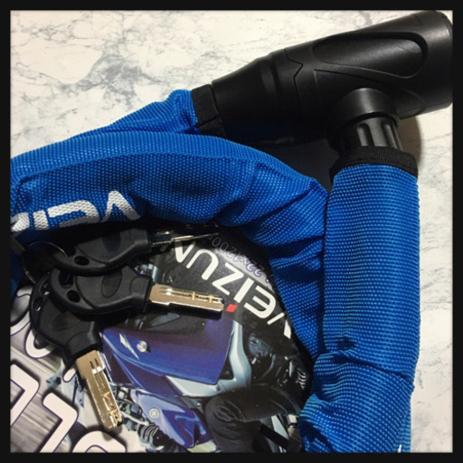 ご購入者様決定[未使用]盗難防止バイクワイヤーロック青ドアロック 極太頑丈 120cm