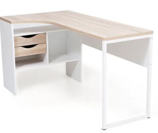 《美品》LOWYAブランド L字型 パソコンデスク 　色： ホワイト/オーク