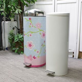 R2903) Brabantia 中古 ブラバンシア　ダストボックス　ゴミ箱　2個セット　ペダルビン　花柄/ホワイト　ベルギー その他家具 店頭取引大歓迎♪