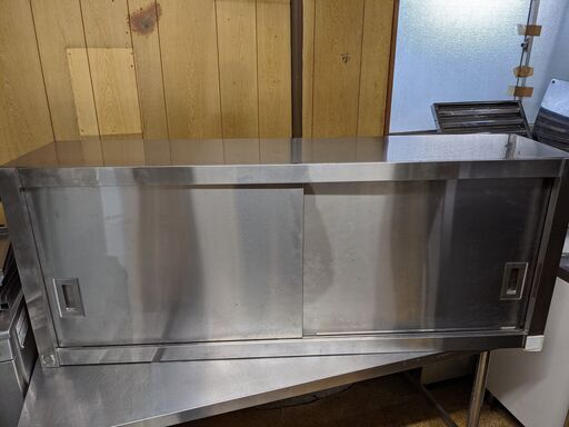 業務用 ステンレス 吊棚 つり棚　吊り棚　壁掛け収納棚 引き戸 厨房 H60cm W150cm D34.5cm ①