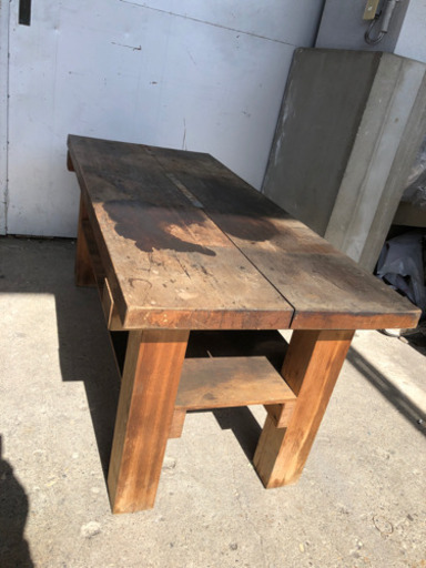 昭和レトロ 古い木製作業台 テーブル 机 136×60×60cm