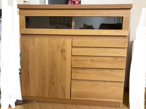 【期間限定】天然木アルダー材 FAX台兼用リビングチェスト幅90cm ナチュラル 日本製