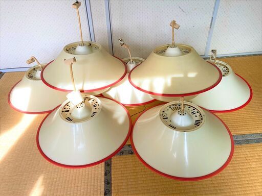 ★丸形蛍光灯付き!!7点まとめて!!すぐ使用OK!!横幅48㎝の電気傘・かさシェード・昭和レトロ★
