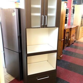 札幌近郊　送料無料　食器棚　ダークブラウン　コンセント付き　高さ...