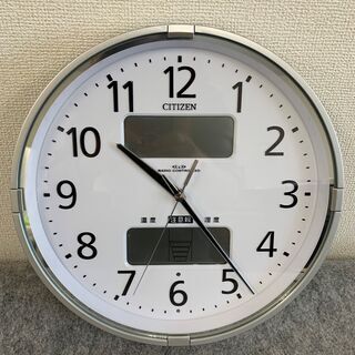 C5【未使用】リズム CITIZEN シチズン 掛け時計 電波時計  温度計・湿度計付き 警告音 インフォームナビF シルバー  4FY618-019 ф27.5×5.0cm の画像