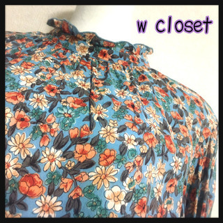 [w closet]花柄 総柄 ブラウス カットソー 青 トップ...
