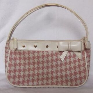 ピンク　リボン　千鳥格子　ミニバッグ　ハンドバッグ　中古USED