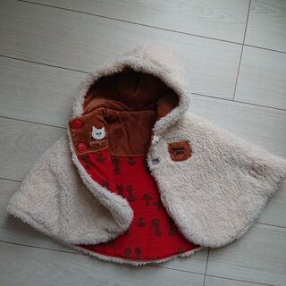 petit jam ポンチョ 猫 ネコ柄 リバーシブル サイズ70-80の画像
