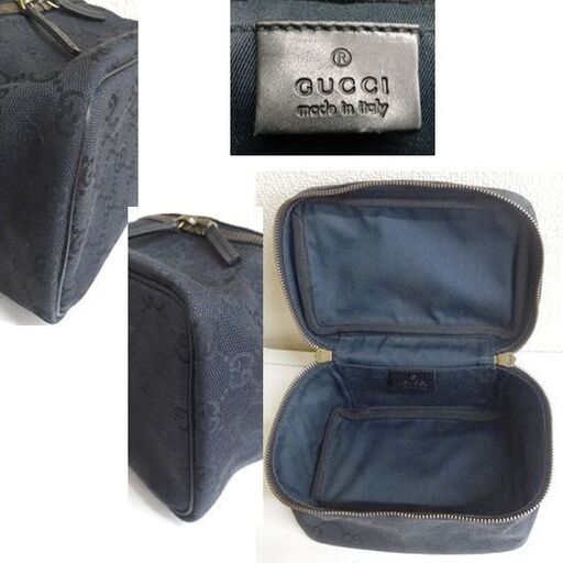 本物 使用感少なめ★GUCCI グッチ ポーチ2つセット GG柄 キャンバス ブラック 黒　ミニバッグ 化粧ポーチ・小物 持ち手有 ブ