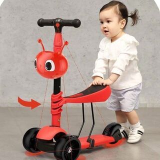 新品　未使用　そのほかも色々激安にて、出品してます！！QLM キッズ スクーター キックボード 三輪車 子供用 幼児用 3輪 3in1 5階段調節可能 キッズ 後輪ブレーキ 高さ調整可能 光るウィール LED 光るホイール 誕生日 風車 ペダル フレーム ツール 押し手ハンドル軽量 ギフト プレゼント 持ち運び便利 子供 多機能 ベビーカー コンパクト 静音 最新正規品 (赤)の画像