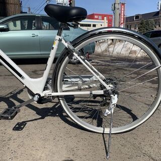 シティサイクル27インチ鍵付き 自転車 27インチ 6段変速 鍵 ライト 付き ホワイト系 シティサイクル