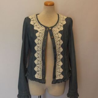 【L'EST ROSE】レストローズ　ノーカラー デニムジャケッ...