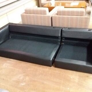 【店舗同時販売中】　メーカー不明　セパレート　オットマン式カウチローソファー　ヘッドレスト、クッションあり　合皮＆ファブリック　黒、グレー　【店頭ご来店購入限定】