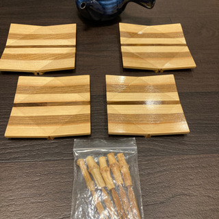 【処分済み】菓子皿　銘々皿　菓子器　大小4客セット　竹フォーク5...