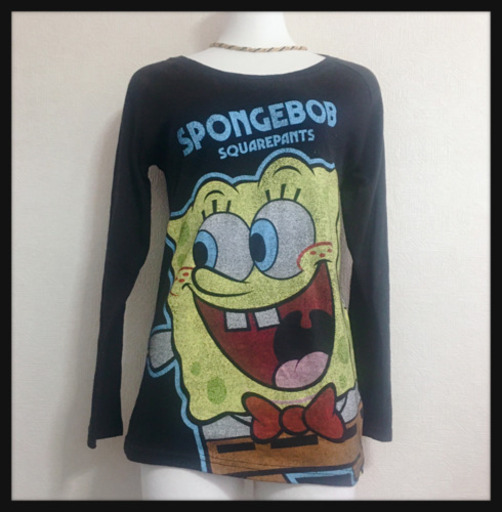 ご購入者様決定[スポンジボブ]ロンＴ 長袖Tシャツ 黒 トップス ルームウェア キャラクター