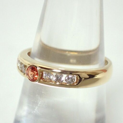 E429 K18 YG 2.8g ダイヤ 色石不明 指輪 リング 11号