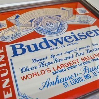 Budweiser パブミラー 縦47.5×横47.5cm 壁掛け 店舗販促品