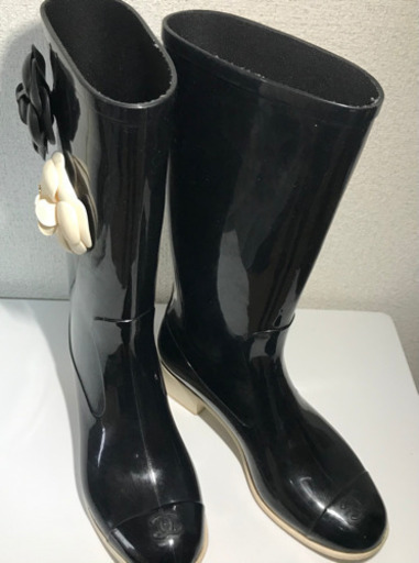シャネル　CHANEL カメリア　レインブーツ　23.5cm