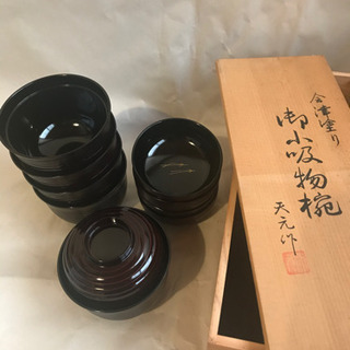 取引先決定。小吸物椀　ふた付　5客セット　会津塗り