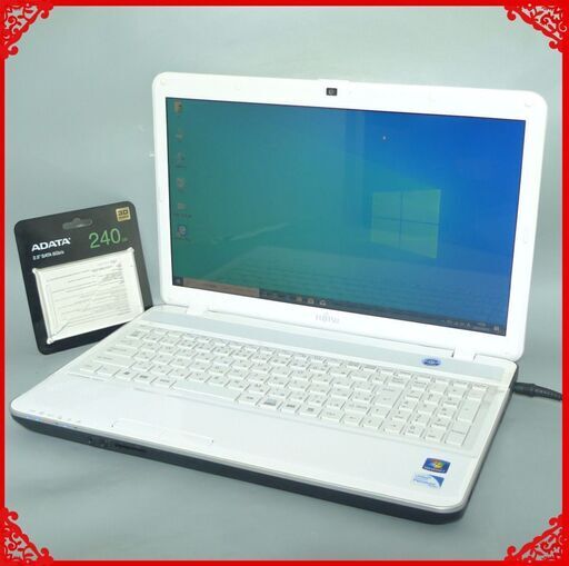 送料無料 新品SSD240GB 1台限定 ホワイト ノートパソコン 中古良品 15.6型 富士通 AH42/G Pentium 4GB DVDRW 無線 カメラ Win10 Office