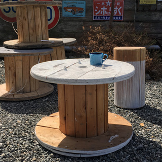 木製　電気ドラムテーブル(天板白) 屋外テーブル 室内インテリア