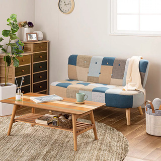 2人掛けソファー　デイジー　パッチワーク　ブルーの画像