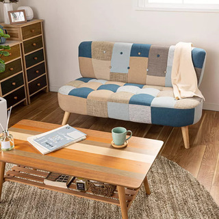 2人掛けソファー　デイジー　パッチワーク　ブルーの画像