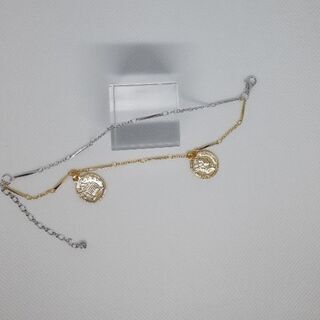 新品　幸福のコイン2連ブレスレット　最高級鍍金のデザインチェーン...