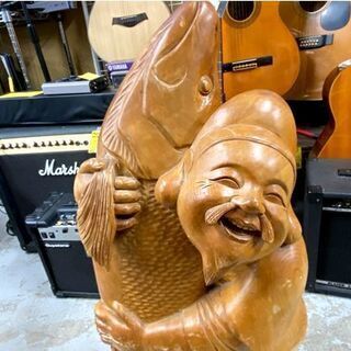 木彫り 恵比寿像 全長約85cm エビス 縁起物 置物 えびす 大 ☆ PayPay(ペイペイ)決済可能 ☆ 札幌市 白石区 東札幌 アウトレットモノハウス白石店の画像