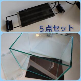 水槽ライト＋オールガラス水槽＋ガラス蓋＋マット付き＋水草　5点セット