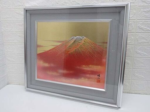 ss0348 額装 赤富士 北 晴山作 彫金パネル せいざん 富士山 縁起物 シルバー額 金 伝統工芸 日本画 美術工芸品 高級美術