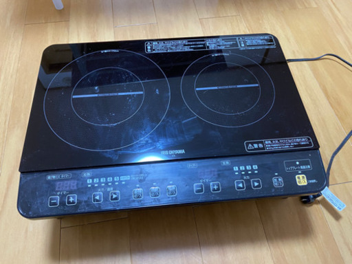 2018年製 2口 IHコンロ アイリスオーヤマ IHK-W1S-B 専用台座付き