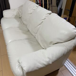 ROOMDECO ３人掛けソファ イタリア製総本革張り オットマン付