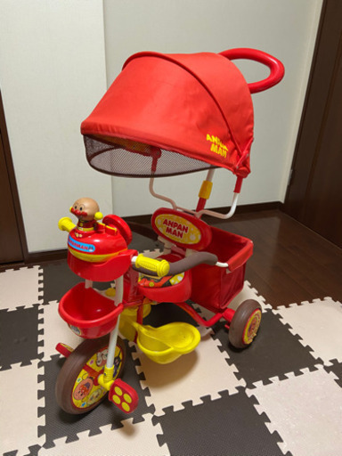 アンパンマン デラックス三輪車（ブザー付おでかけ三輪車）押し棒 サンシェード付き