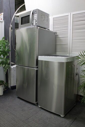 R2642) ELSONIC 中古エルソニック 19～20年 ステンレス家電3点セット　冷蔵庫148L/洗濯機5.5㎏/オーブンレンジ　自社配送エリア限定 家電セット 店頭取引大歓迎♪